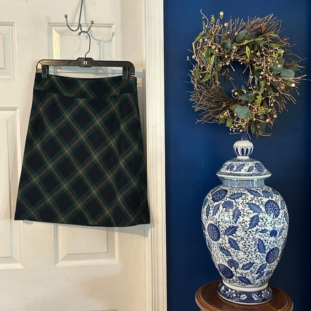 Women’s Talbots Vintage Black Dark Green Red Plaid Tartan Wool Blend Skirt Sz 4 - Picture 4 of 8